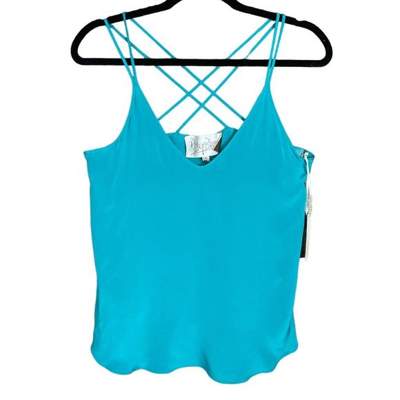 Rory Beca 100% Silk Turquoise Blue Double Cross Straps Tank Top Size Small NWT - Picture 1 of 8